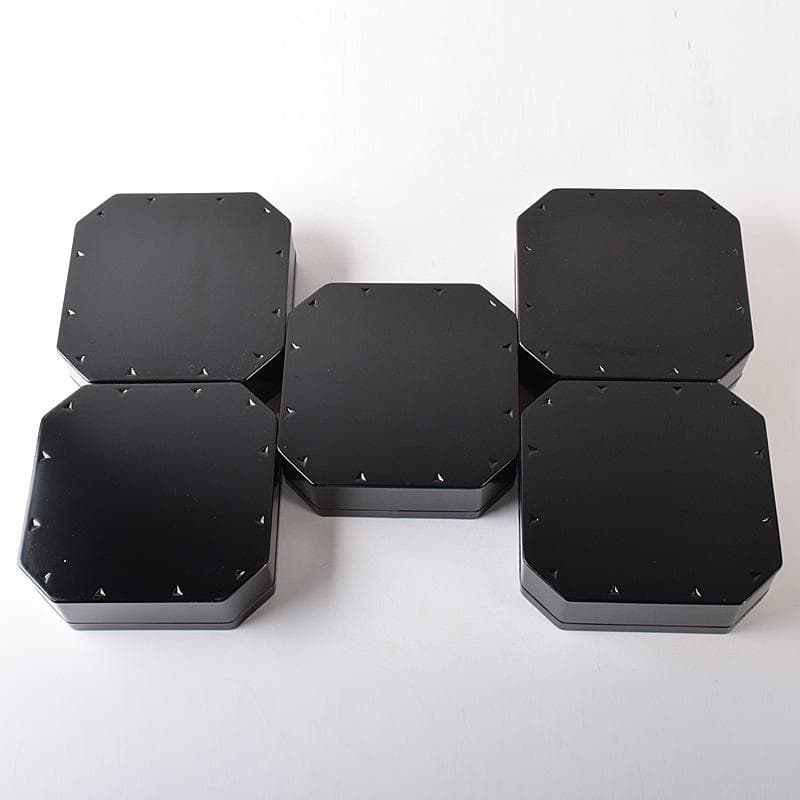 茶道具　木製本漆塗　黒真塗　五段縁高重　弁当箱　V　R8335B