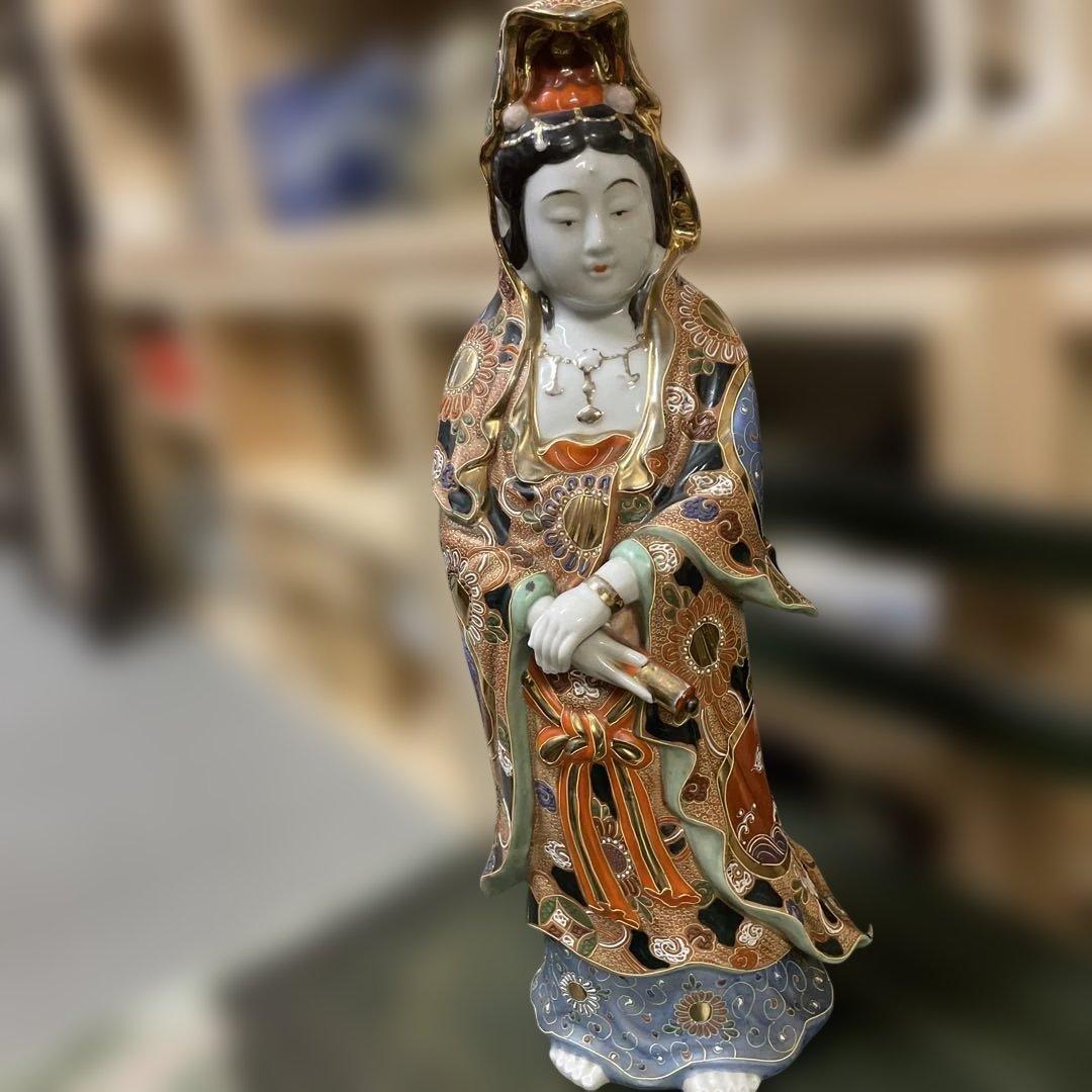 金彩九谷観音像　石川県九谷焼 優しい顔立ち　古美術　骨董　アンティーク仏教美術