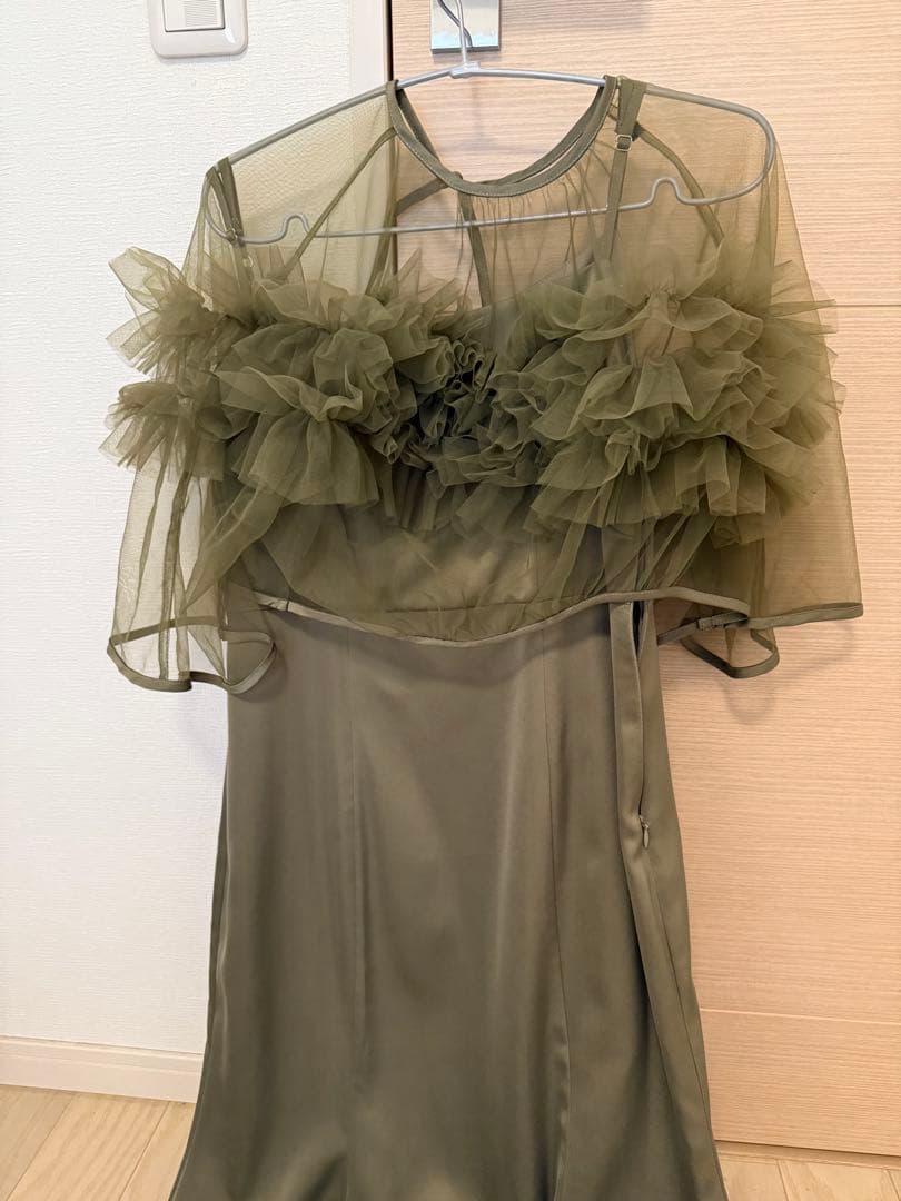 【LEJA】ボリュームチュールパイピングフレアドレス2点セット グリーン