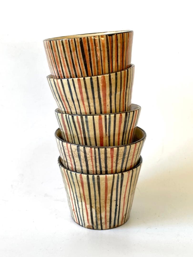 アンティーク　骨董　絵瀬戸　小ぶり　麦藁手　蕎麦猪口　カップ　5客　白州正子