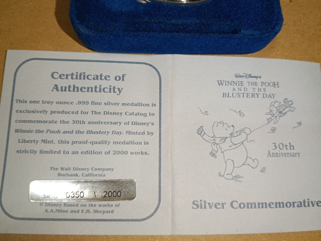 断*離様 ディズ二ー くまのプーさん30周年シルバーメダル 純銀 シリアルナンバ