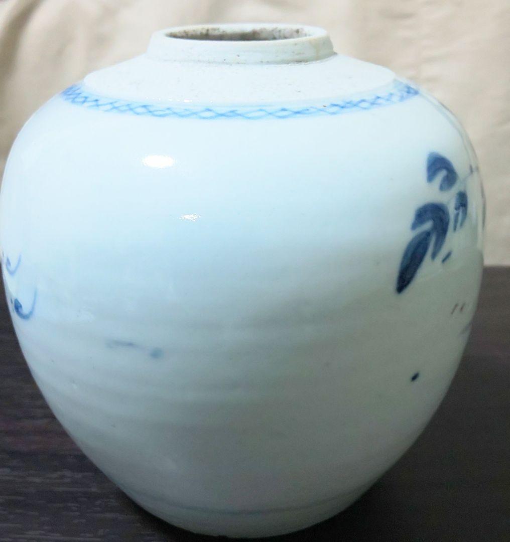 中国美術 清時代 白磁染付花蝶文様 陶磁器茶壷