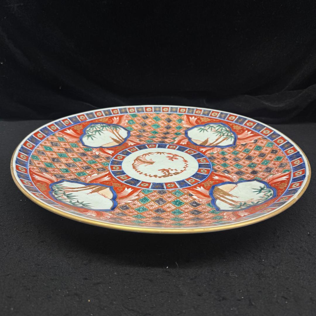 古伊万里 富貴長春 赤 金蘭手 色絵大皿　江戸時代37cm
