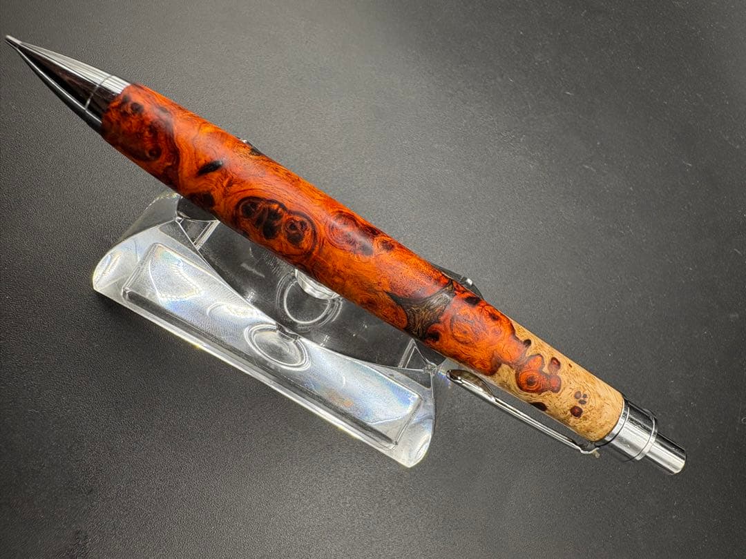 478 特上　本花梨　紅白　瘤杢　木軸シャーペン　ボールペン