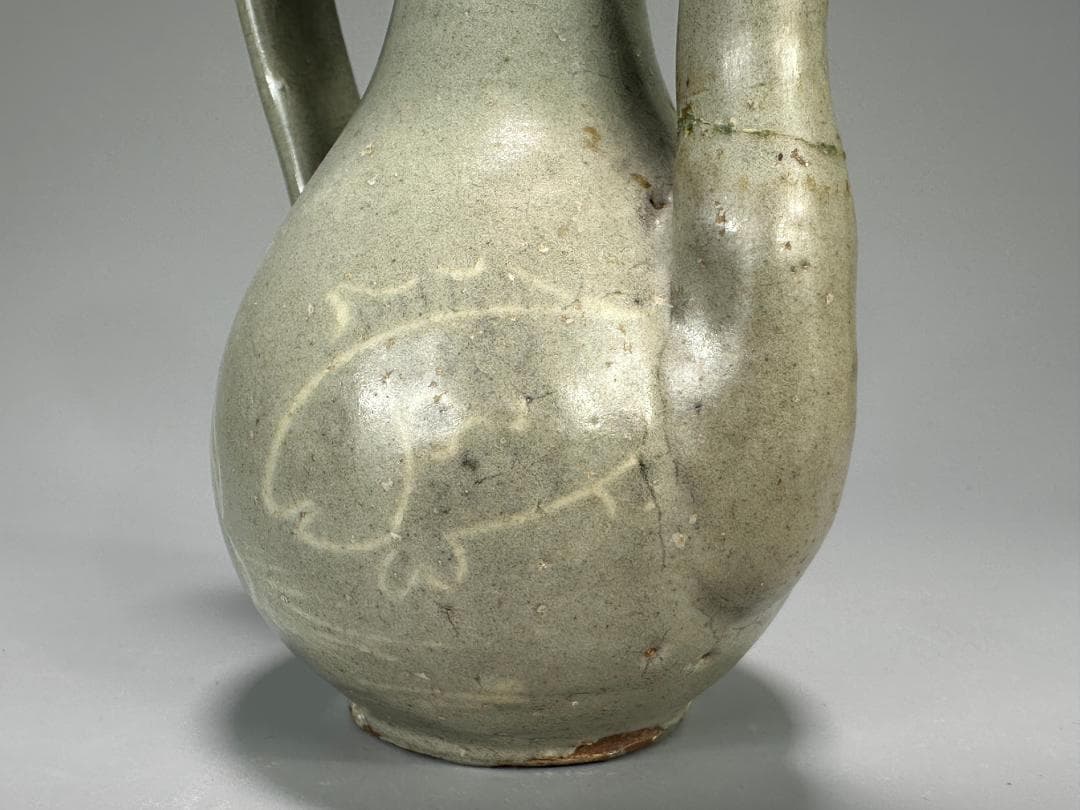 韓国美術　高麗～李朝時代　高麗青磁　象嵌魚柳文　急須　水注　金継　朝鮮古陶磁