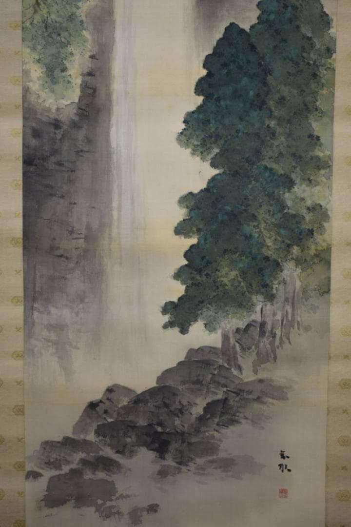 真作/須磨対水/須磨對水/那智の瀧/瀑布図/桐共箱付/布袋屋掛軸HH-554