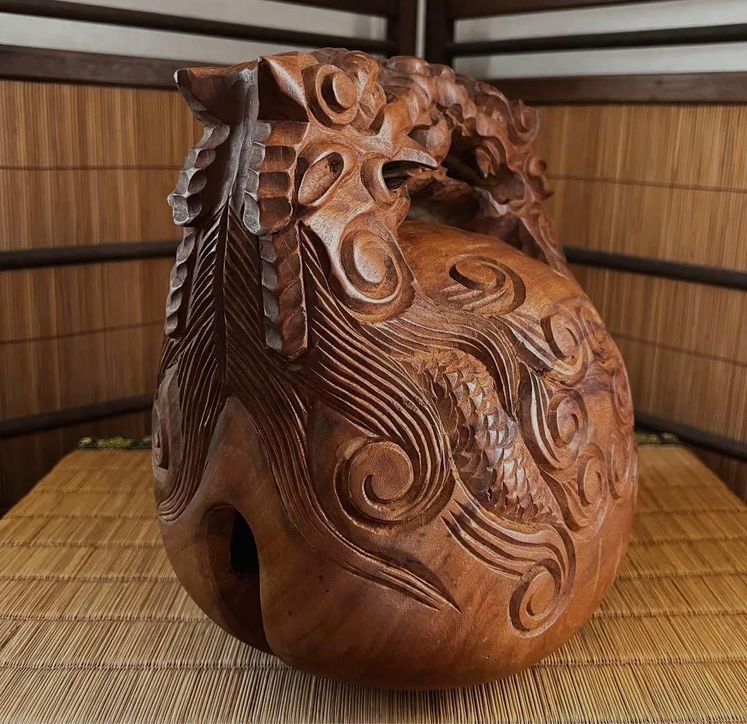 仏教美術 上級 細密 古木 龍彫り 玉鱗 職人手彫り 時代 木魚 本体