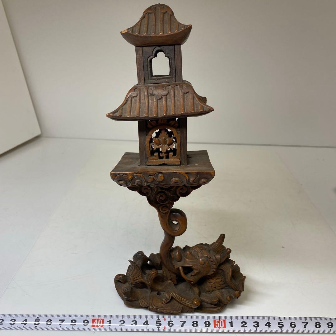 時代　黄楊木　極上彫　龍灯籠　タサオ　東さ8-0104☆2F