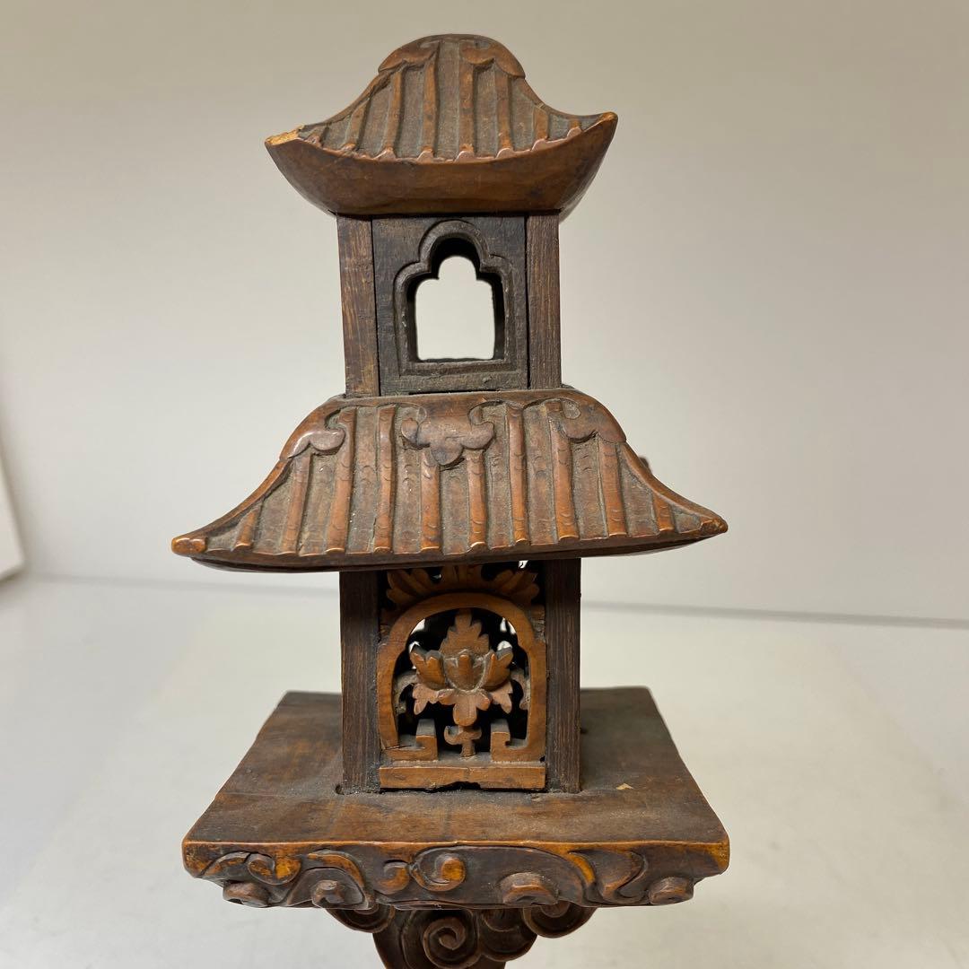 時代　黄楊木　極上彫　龍灯籠　タサオ　東さ8-0104☆2F