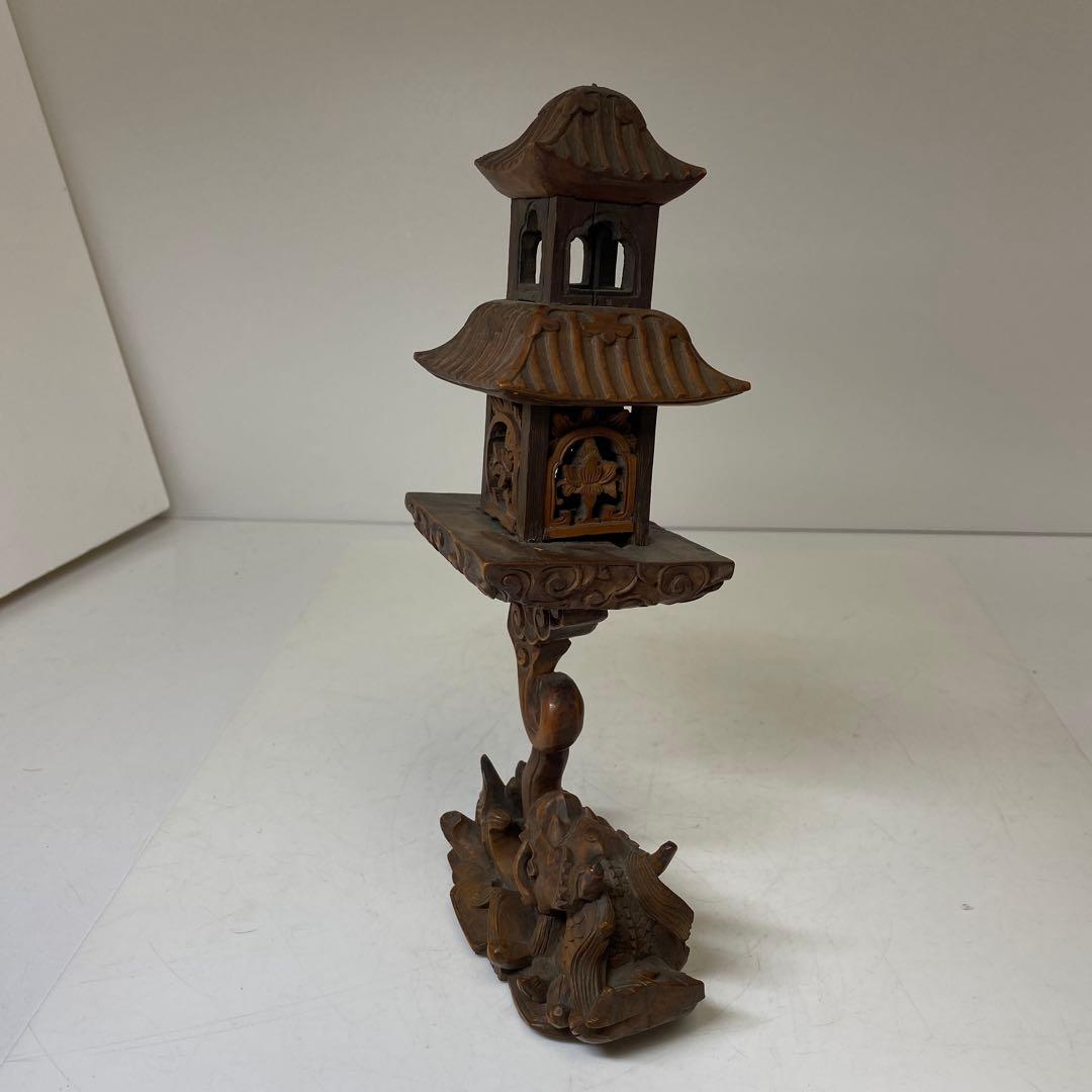 時代　黄楊木　極上彫　龍灯籠　タサオ　東さ8-0104☆2F