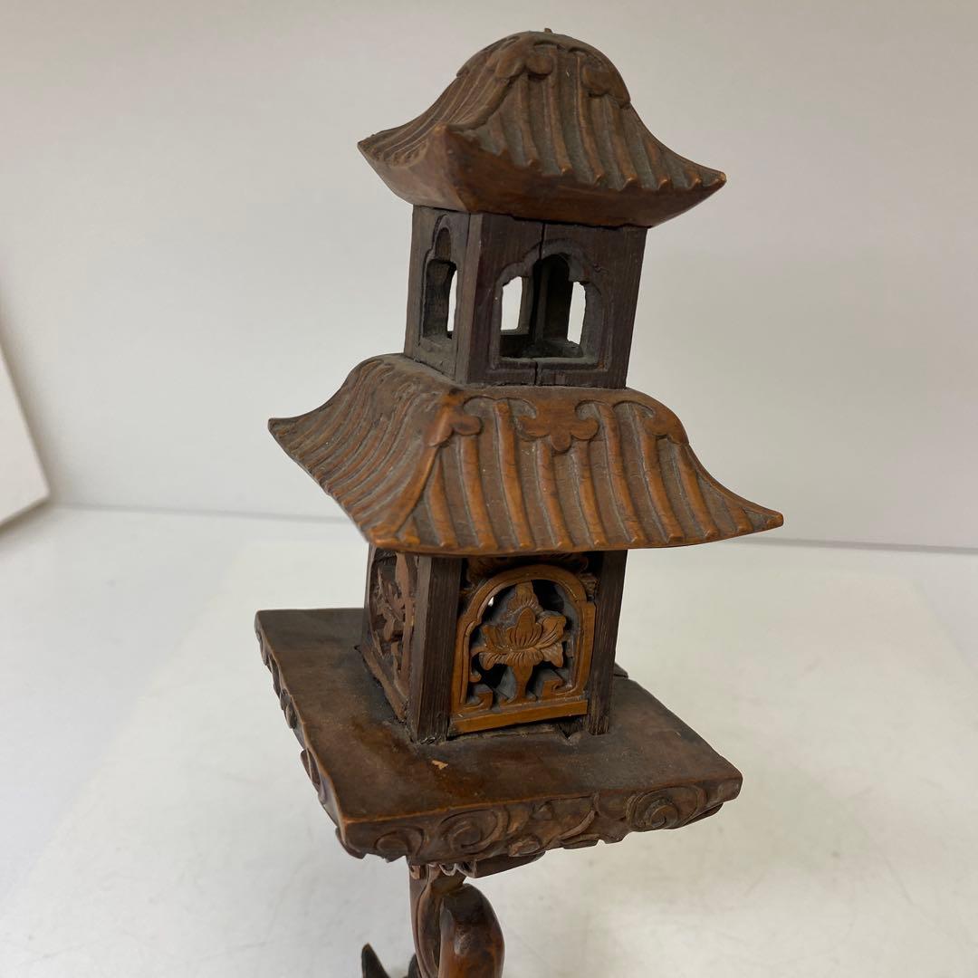 時代　黄楊木　極上彫　龍灯籠　タサオ　東さ8-0104☆2F