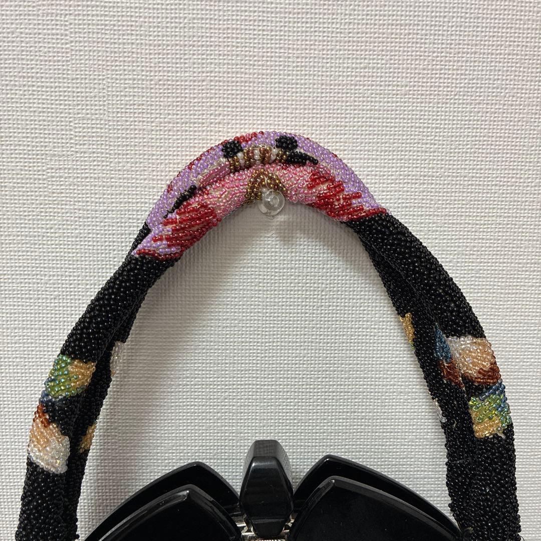 花柄　ビーズハンドバッグ　和装　着物　昭和レトロ　ビーズバッグ　がま口