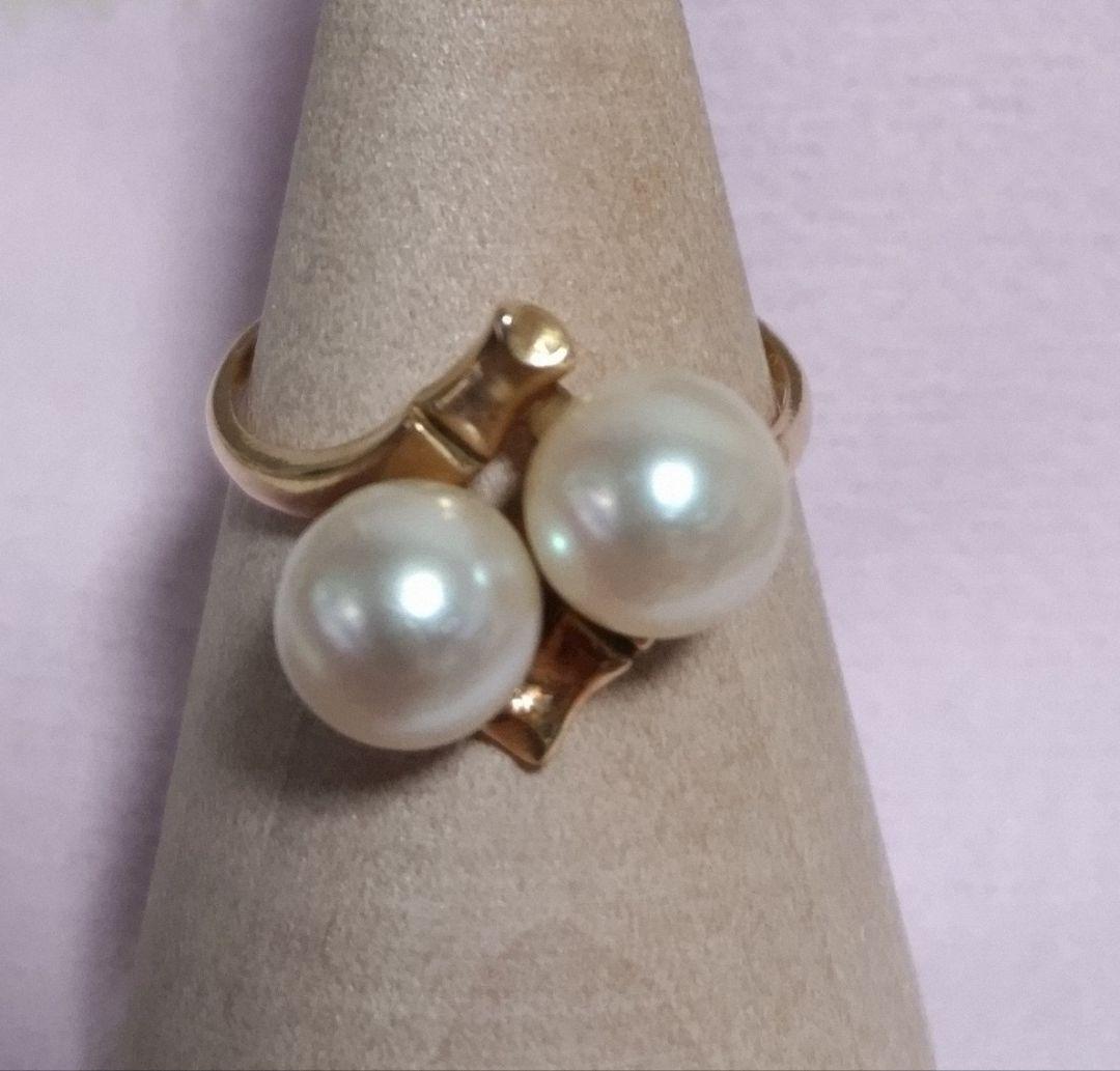 「がっちゃんです」１８K 本真珠 ダブルパール リング ゴールド 指輪