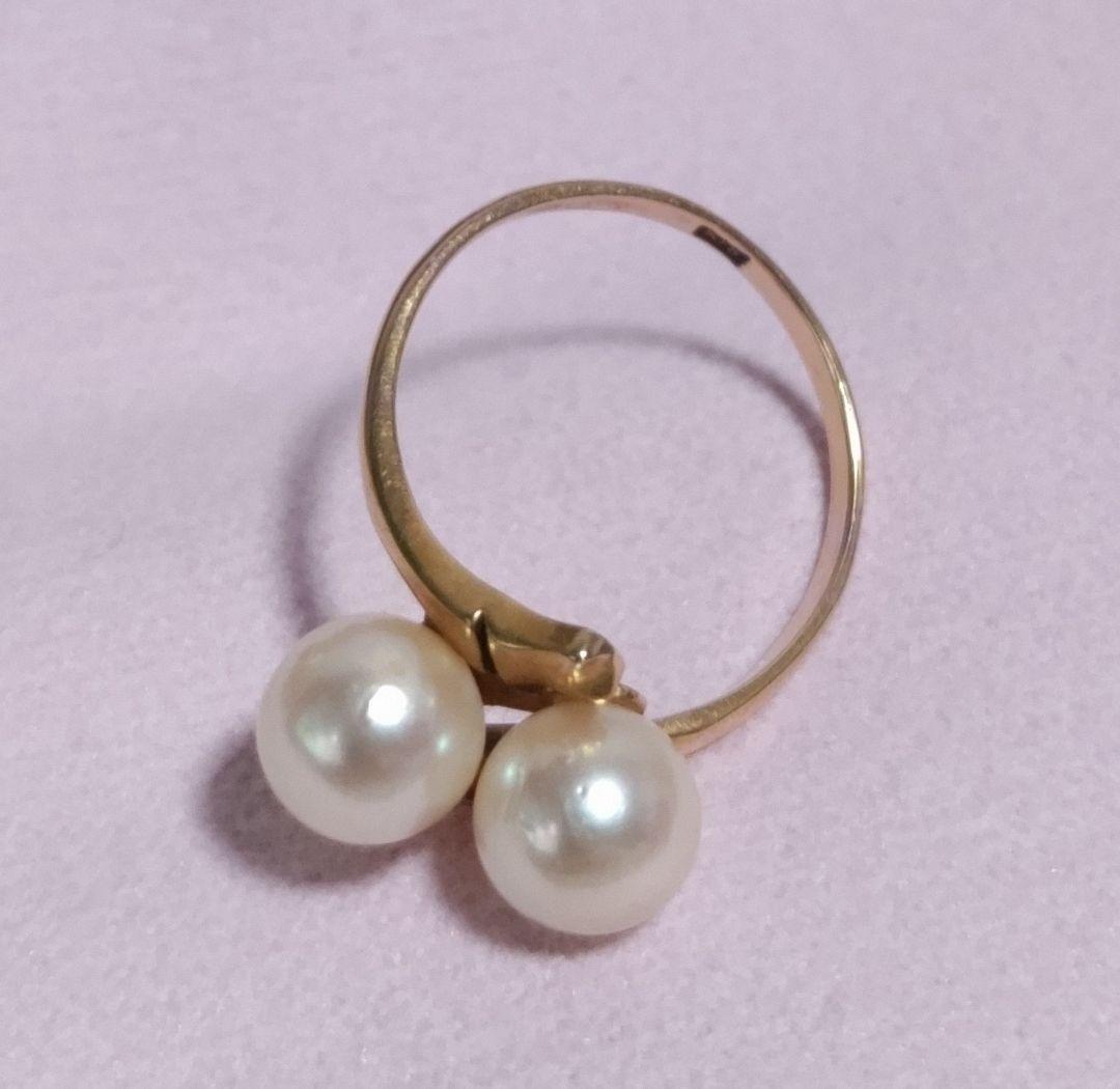 「がっちゃんです」１８K 本真珠 ダブルパール リング ゴールド 指輪
