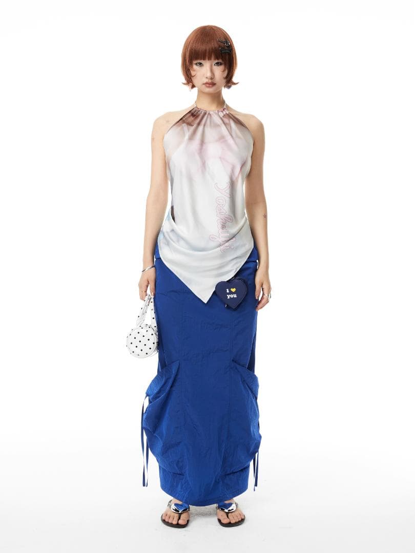 トップス YOSHUYUKI Silk Scarf Patterned Satin Top