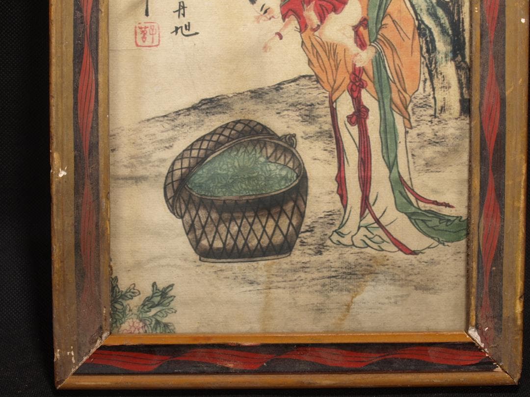 近所の蔵出品　　中国明時代木製肉筆絵※激安骨董品 AK1686B8-3