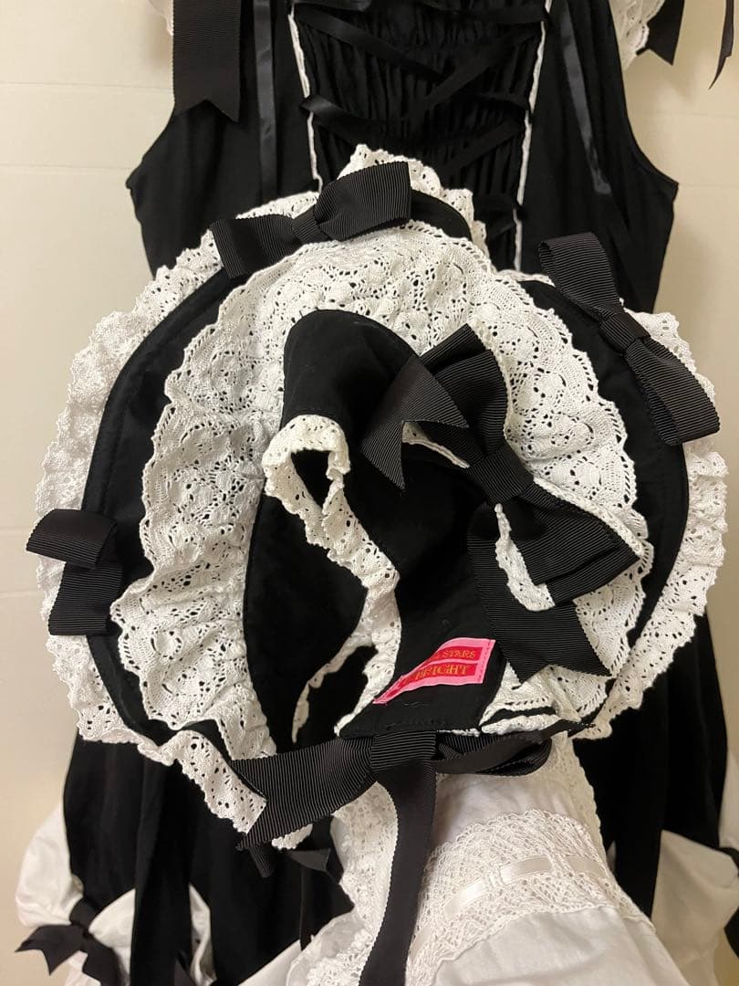 ふわふわクリームプリンセスジャンパースカート 黒白 ボンネットセット