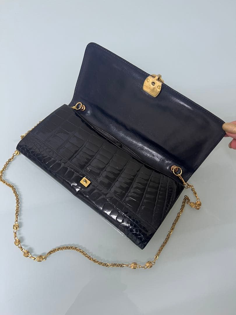 希少★GINO TROMBA シャインクロコダイル ショルダー付クラッチバッグ