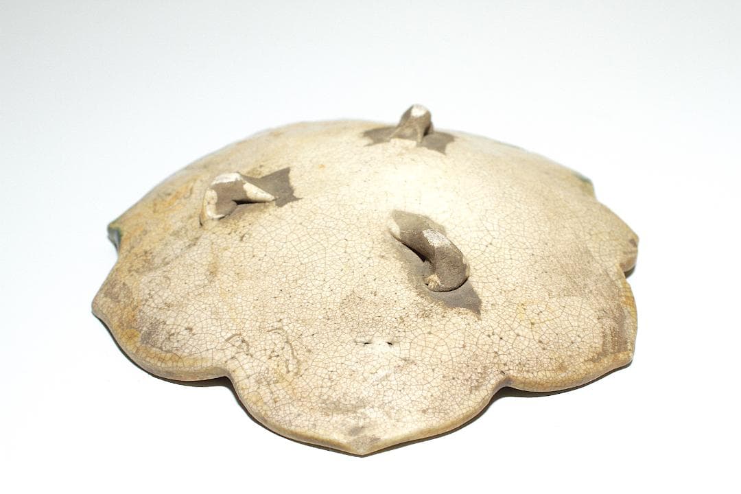 江戸後期 黄瀬戸 重ね桔梗 三足皿