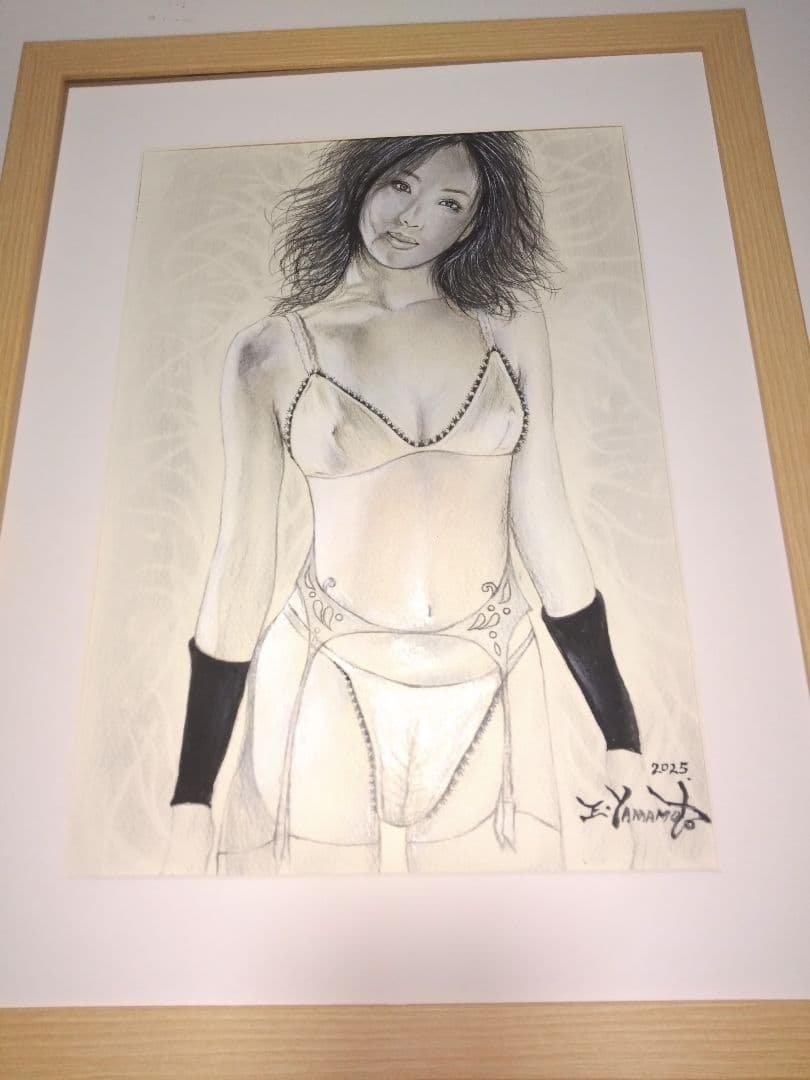 裸婦、美人画、絵画４号、光の中、S、山本英二、真筆、肉筆、新品額縁、高塚省吾。