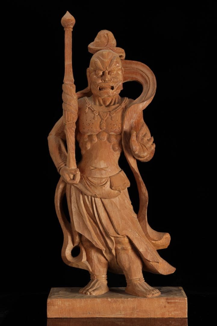 大型 木彫 仁王像 吽形 金剛力士像 62cm 仏像 一刀彫 仏教美術 古美術品