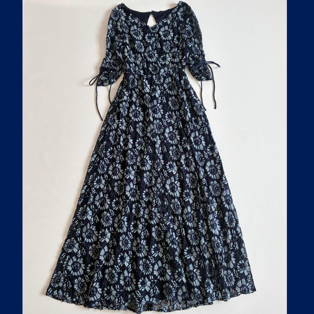 ◆美品◆2.1万◆カスタネ◆オケージョンドレス◆総レース◆ネイビー◆0