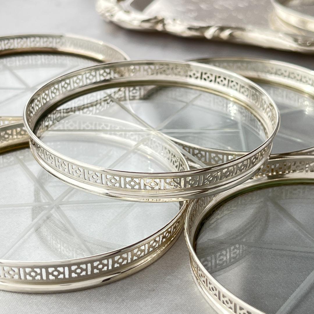 【Webster】【純銀/ガラス】透かしのコースター 5枚 スターリング