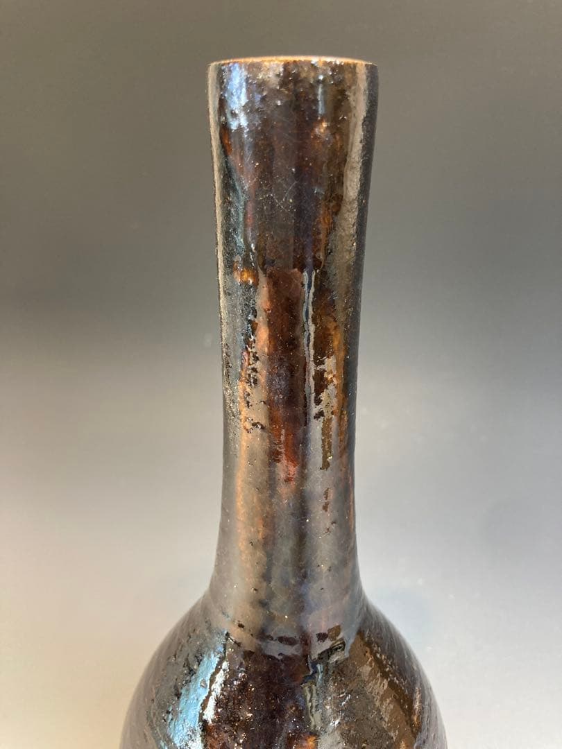 九代 大樋長左衛門 作 鶴首花入 共箱 茶道具