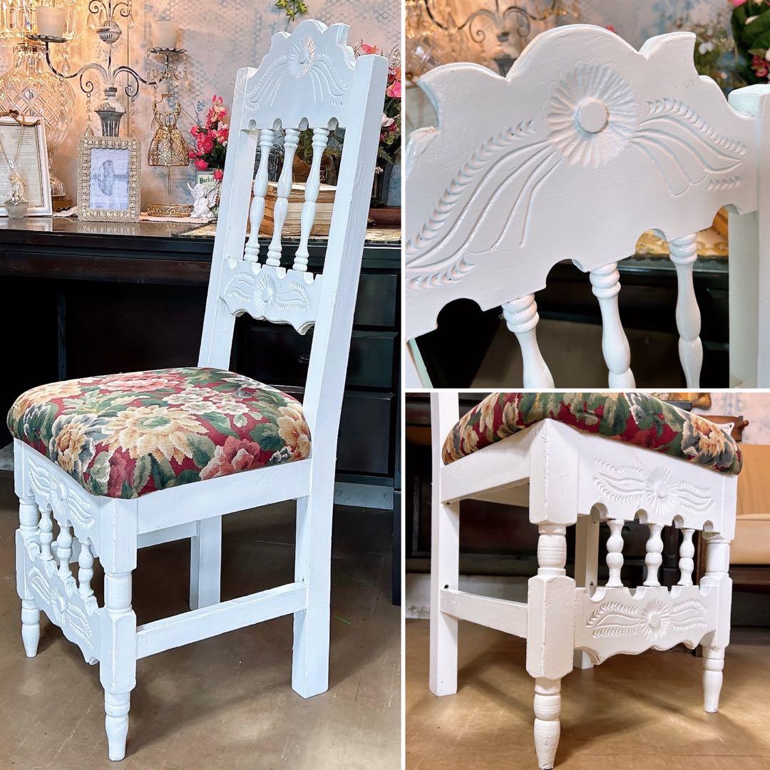 アンティーク商材 ① オールドウッド クッションチェア ウッドスツール 椅子