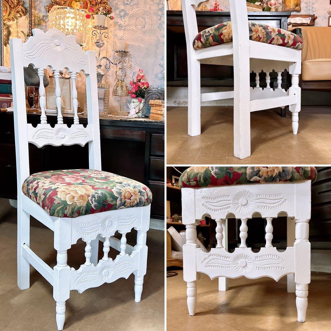 アンティーク商材 ① オールドウッド クッションチェア ウッドスツール 椅子