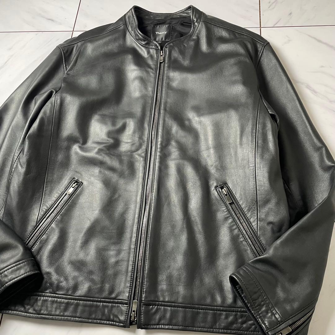 未使用級 theory シングルライダース ラムレザー ジャケット ブラック L