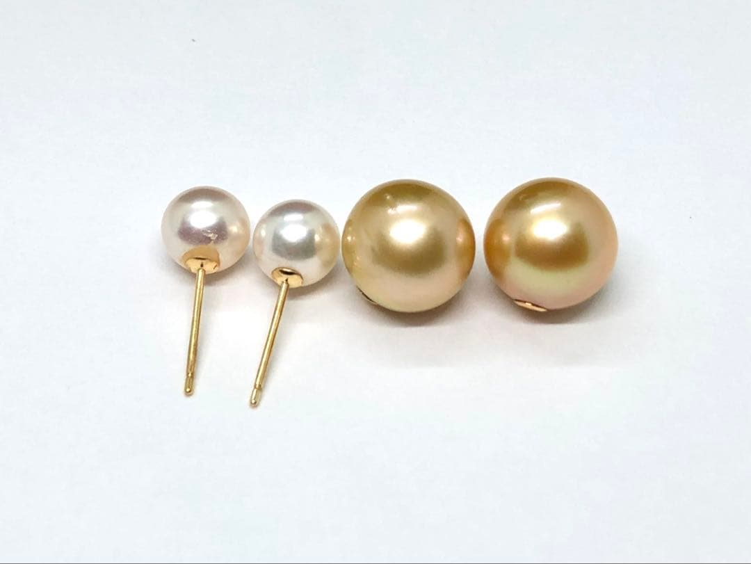 ゴールデンパールあこやダブルパールデザイン スタッドk18ピアス