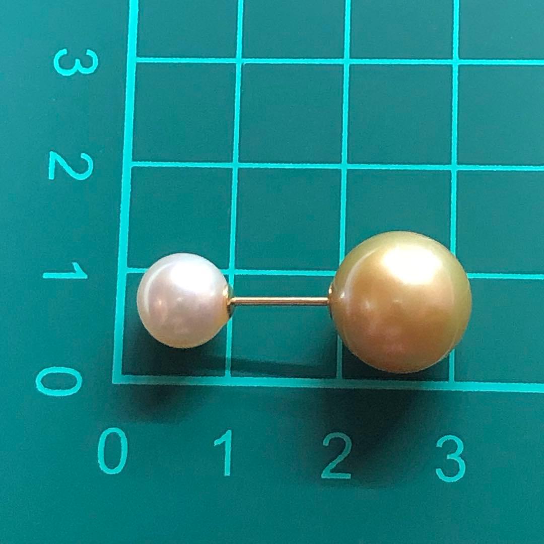 ゴールデンパールあこやダブルパールデザイン スタッドk18ピアス