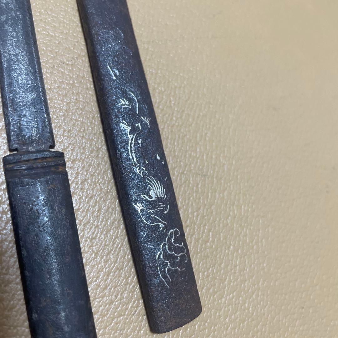 ヨ*セ様 江戸時代　馬針　貫級刀　　鉄地雨竜図　小柄　まとめて　ペーパーナイフ