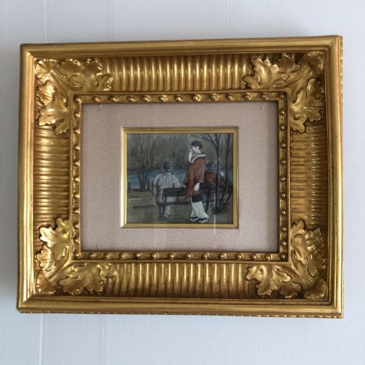 値下げしました‼️和装の女性、湖畔の情景の小品2点　￼