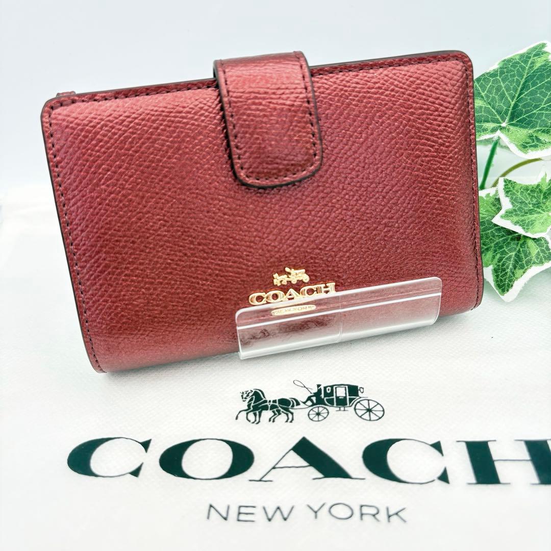 【超美品】COACH ミディアム コーナー ジップ ウォレット ワインレッド