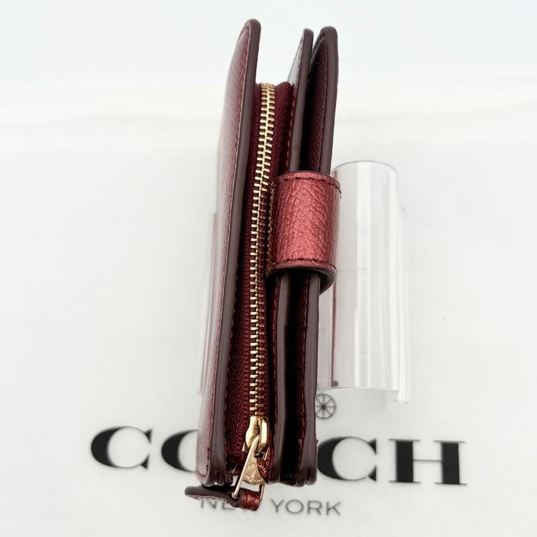 【超美品】COACH ミディアム コーナー ジップ ウォレット ワインレッド