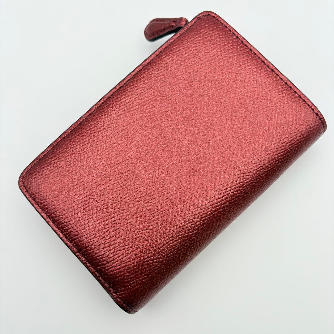 【超美品】COACH ミディアム コーナー ジップ ウォレット ワインレッド