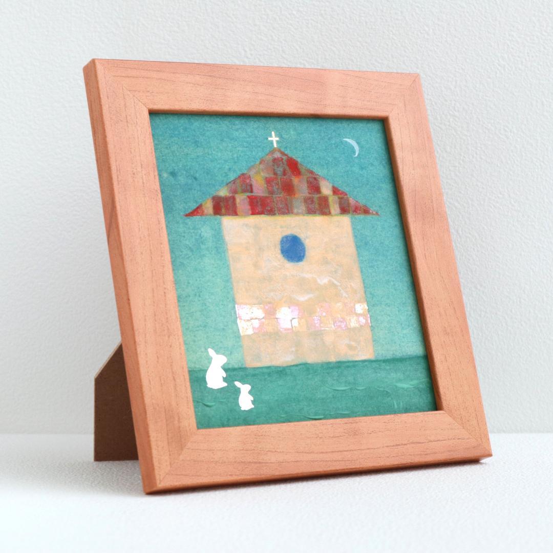 心を癒す教会アート｜月夜の照らす教会とうさぎ｜神聖な光を届ける日本画インテリア