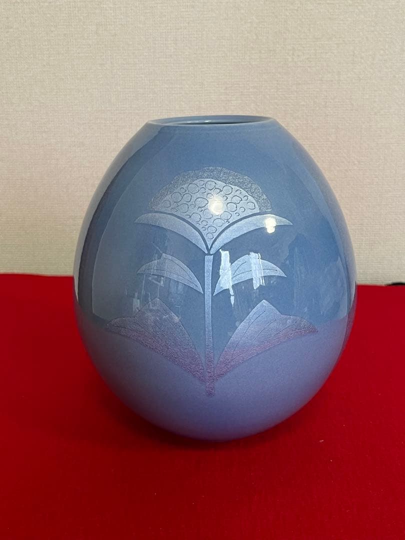 人間国宝 中田一於 淡青釉裏銀彩 花瓶 管理N50 九谷焼 日本工芸会正会員