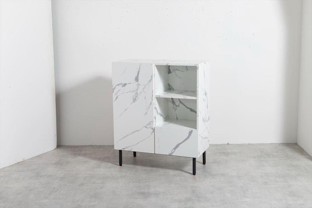 【送料無料】【幅72cm】大理石柄キャビネット ストーン柄 マーブル 棚 収納