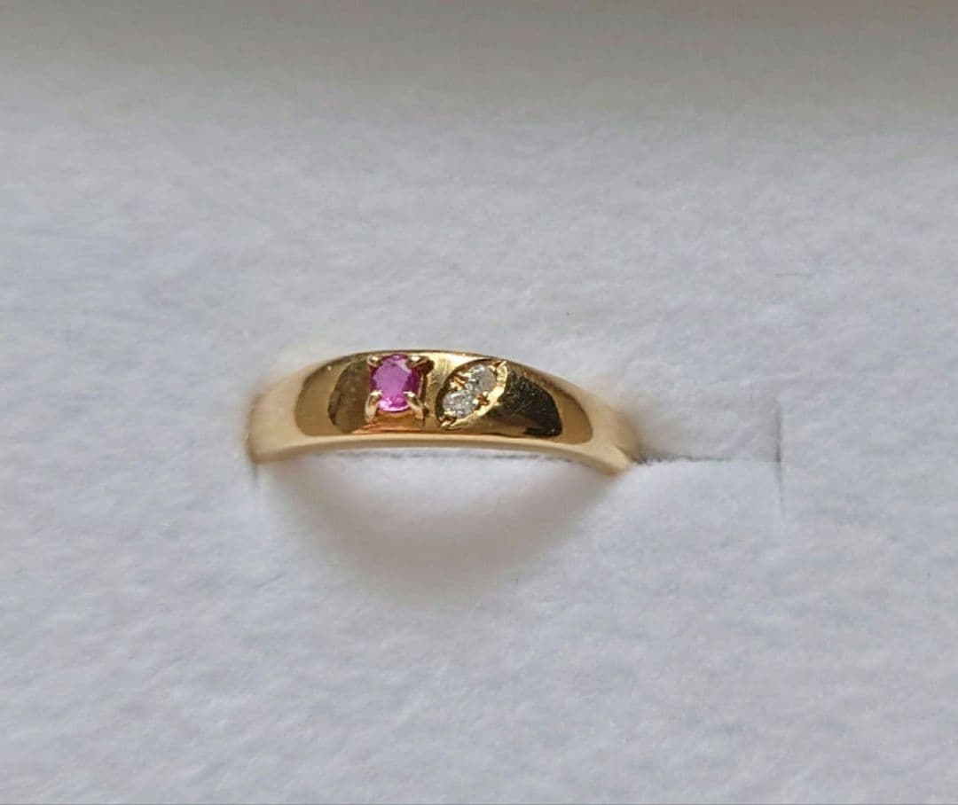 a*！様 K18 ゴールド リング 約8号　シンプル ルビー？ダイヤ？付き レト