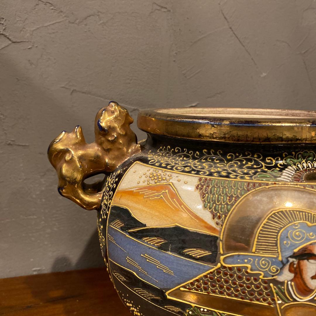 京薩摩 香炉 金襴手 古美術 骨董品 コレクション 置物 狛犬