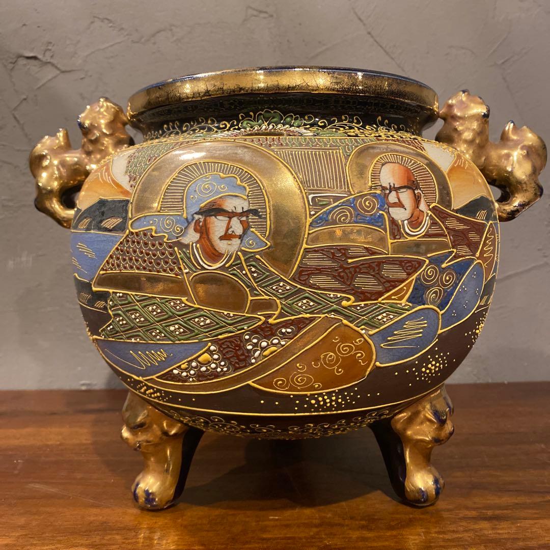 京薩摩 香炉 金襴手 古美術 骨董品 コレクション 置物 狛犬