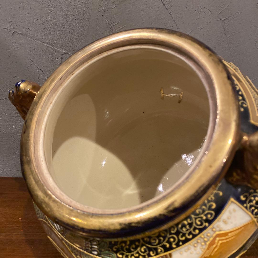 京薩摩 香炉 金襴手 古美術 骨董品 コレクション 置物 狛犬