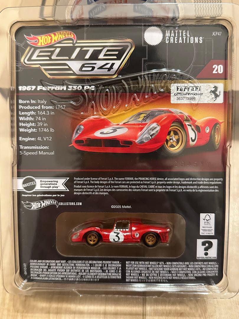 ミニカー Hot Wheels ELITE 64 1967 Ferrari 330 P4