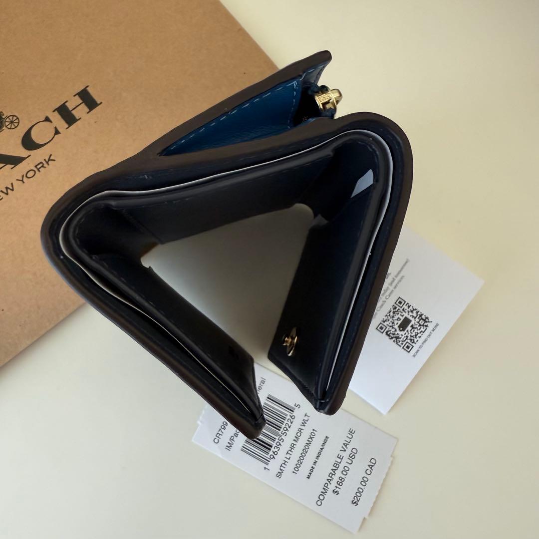 COACH コーチ　折り財布　ブルー　青色　三つ折り財布　ミニウォレット