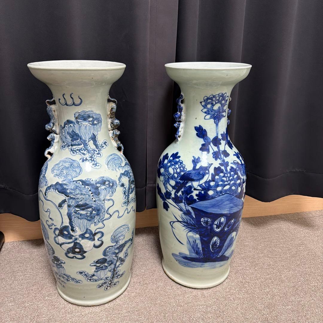 染付花瓶　二個セット　骨董品　アンティーク　中国　古い