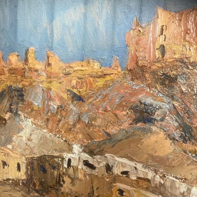 sumikosan シリア十字軍の城 肉筆 油彩 絵画 F4号 風景画