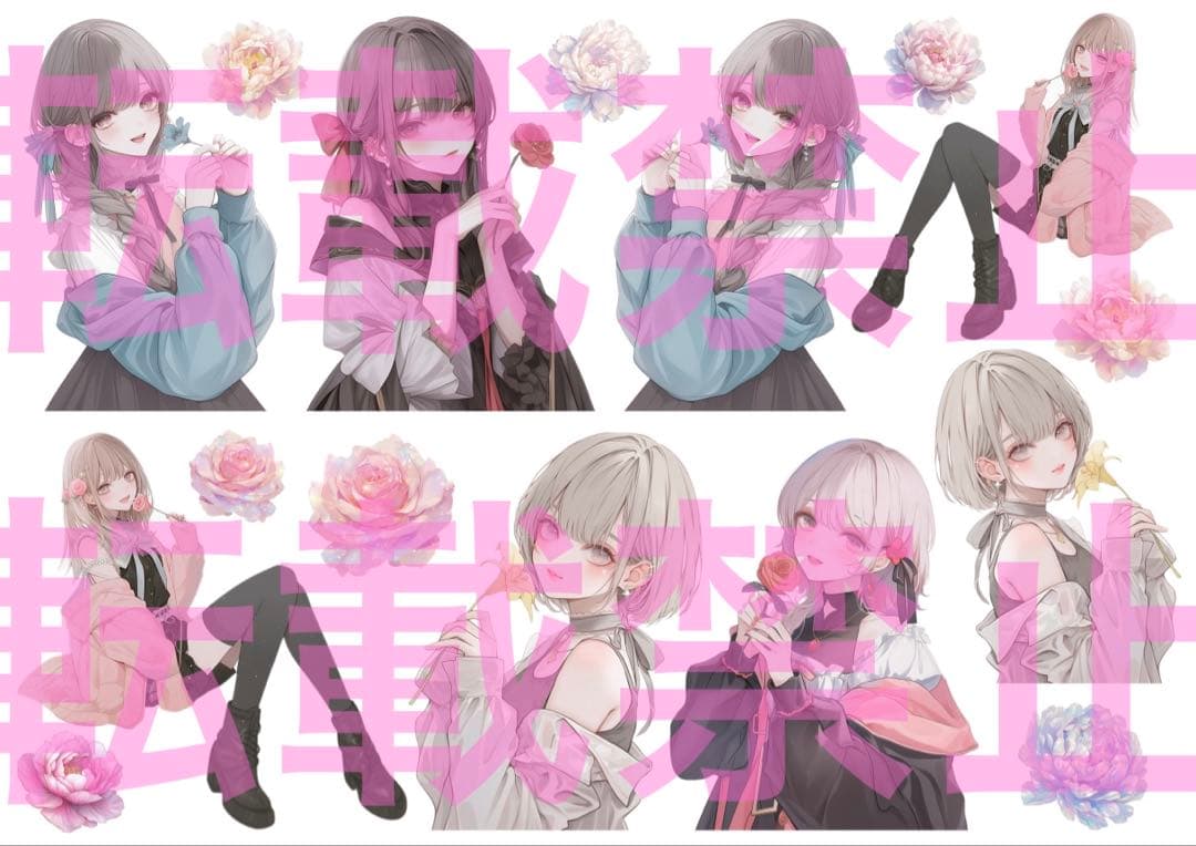 限定③【オリジナルキャラ】コラージュシート　素材　女の子 コラージュ素材